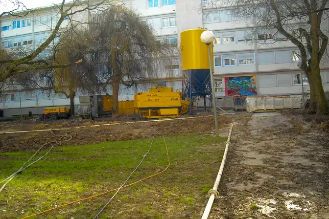 Ilot SNI Sarcelles, reprise en sous-oeuvre chs vue de l'installation