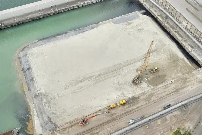Vue aérienne de l'atelier de vibrocompactage